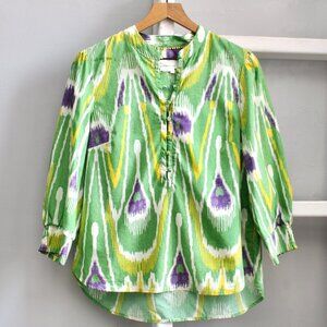 Anthropologie Green Sharona Henley Puffed Sleeve Blouse Size Medium